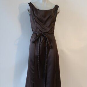 Womens Vera Wang Brown Long Satin Sleeveless Evening Holiday A-Line Gown Dress L
